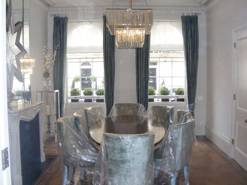 Bright dining room with finished walls and woodwork