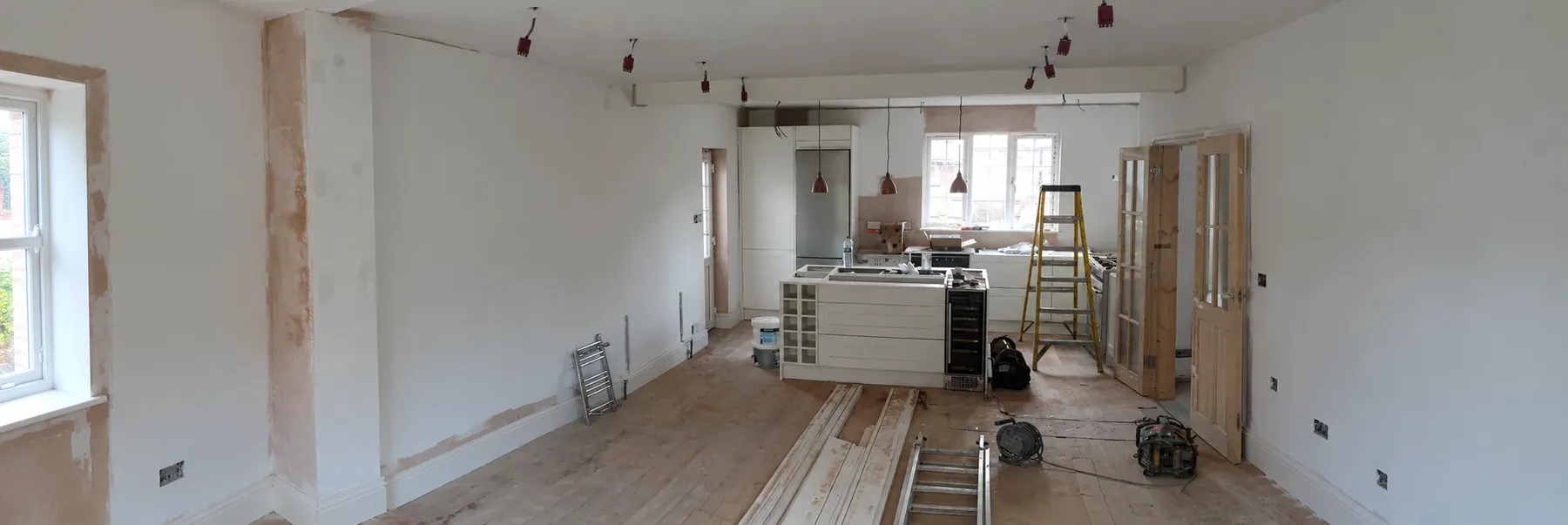 Kitchen renovation with walls and ceilings prepared for painting and decorating in Kensington